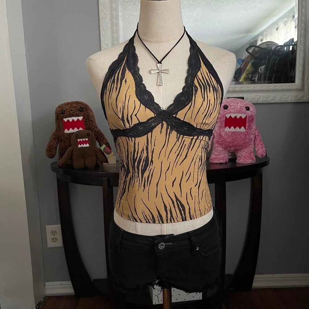 Y2k lace tiger print top